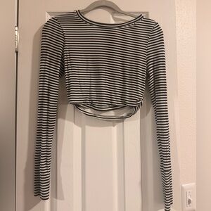 Aerie Black and White Striped Crop Top